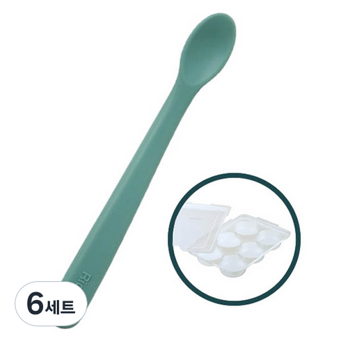 릿첼 실리콘 이유식 스푼 S +이유식 큐브 세트, 인디그린, 6세트