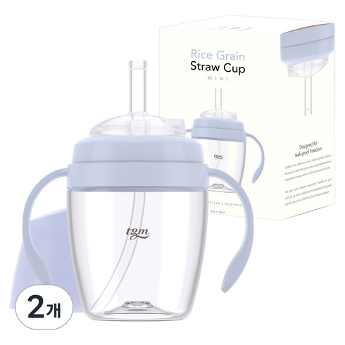 티지엠 유아용 쌀알 트라이탄 빨대컵 mini, 160ml, 2개, 코튼블루