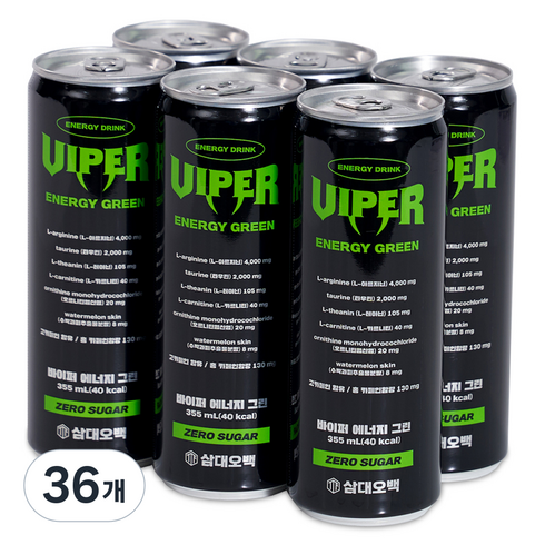삼대오백 바이퍼 에너지 그린 제로 음료, 355ml, 36개