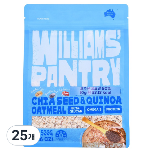 윌리엄팬트리 치아씨드앤퀴노아 오트밀, 500g, 25개