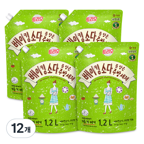트리오 베이킹소다를 담은 주방세제 라임향, 1.2L, 12개