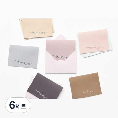 왈가닥스 프리미엄 땡큐 미니카드 카드 6종 + 봉투 6종 B세트, 글루미 라벤더, 페일스카이, 퓨어베이지, 초코와인, 미스티로즈, 미스티브라운, 6세트