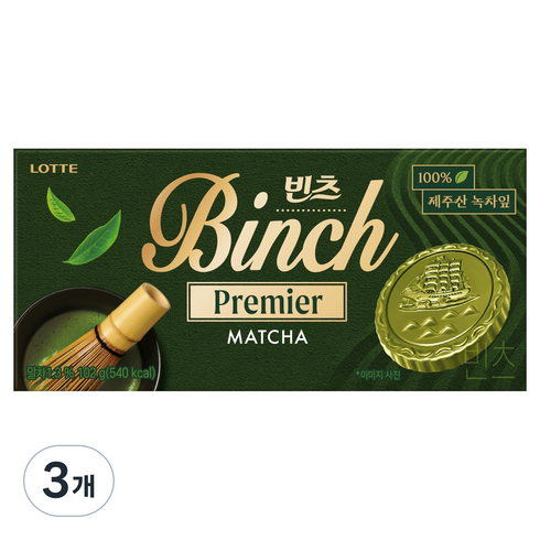 롯데웰푸드 빈츠 프리미어 말차 청수당 콜라보, 102g, 3개