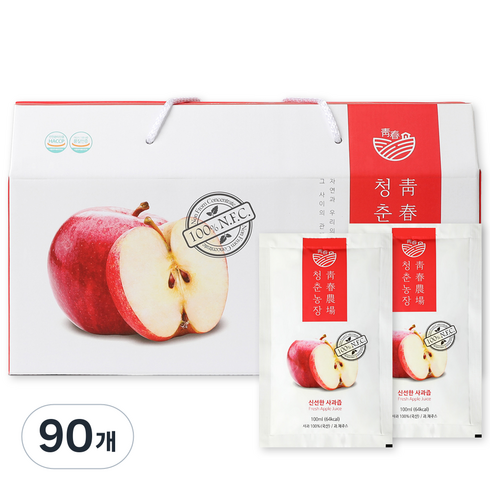 청춘농장 신선한 사과즙, 100ml, 90개