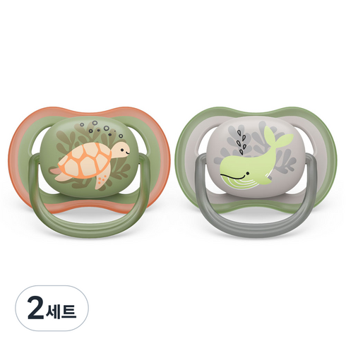 필립스아벤트 울트라 에어 노리개 젖꼭지 2종 세트 SCF085, 6~18개월, 거북이 + 고래, 2세트