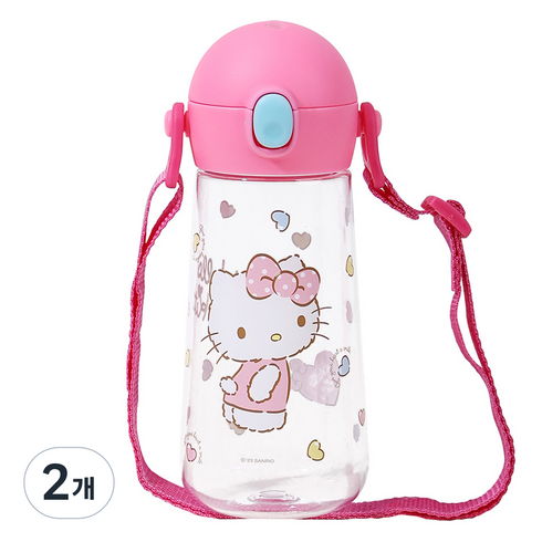 릴팡 더보틀 원터치 어깨끈 트라이탄 물통, 헬로키티, 470ml, 2개