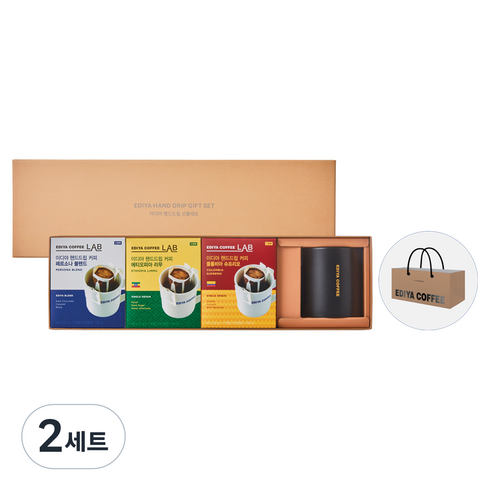 이디야 핸드드립 선물세트 + 쇼핑백, 2세트, 핸드드립 3종 + 머그 + 쇼핑백