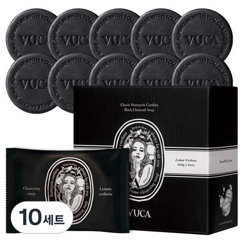 뷰카 클래식 어성초 블랙 차콜 클렌징 비누 레몬버베나, 100g, 100개입