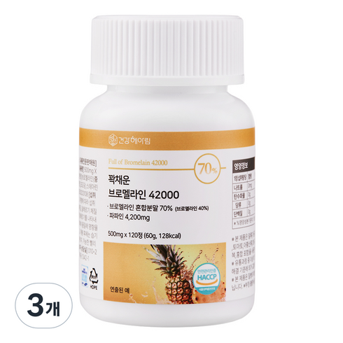 건강헤아림 꽉채운 브로멜라인 42000 파파인 추출분말 60g, 3개, 120정