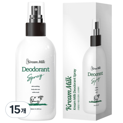 크림밀크 스프레이 화이트머스크향 데오드란트, 200ml, 15개
