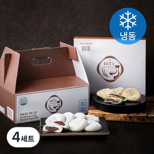 리타방앗간 콩쑥개떡 60g x 32개 + 옛날찹쌀떡 60g x 30개 맛을담은 세트 2호 (냉동), 4세트