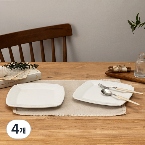 윤도자기 국산 순백 정사각 접시 대 22cm, 화이트, 단품, 4개