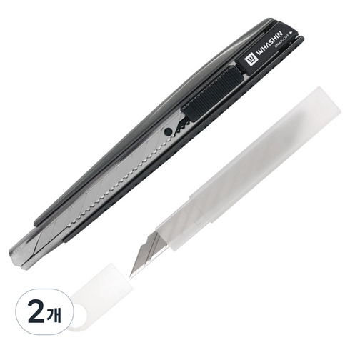 화신 30도 커터칼 소 9mm KN-214S + 커터날 10p, 블랙, 2개