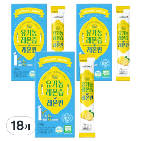 웰트릿 유기농 NFC 착즙 레몬즙 레몬퀸, 280ml, 18개