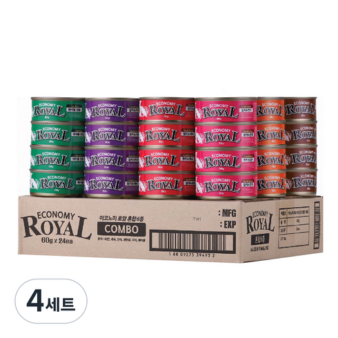 펫스토리로얄 고양이 이코노미 습식캔 콤보, 헤어볼 + 혼합맛(참치/새우) + 혼합맛(참치/게맛살) + 혼합맛(참치/치어) + 혼합맛(참치/연어) + 혼합맛(참치/치킨), 60g, 4세트