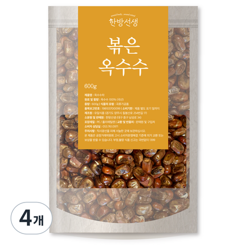 한방선생 국내산 볶은 옥수수차, 600g, 4개, 1개입