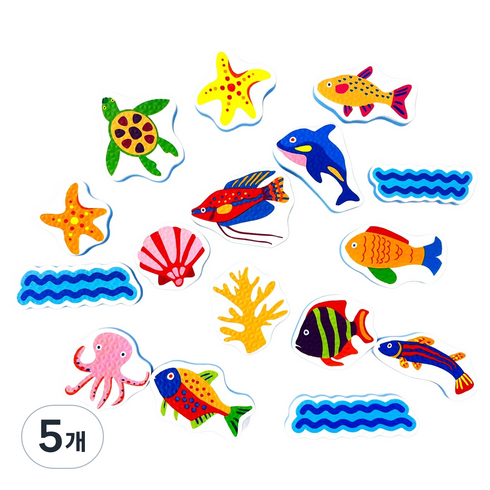 투칸 목욕놀이 스티커 해양생물 바다물고기 Sea Fish, 혼합색상, 5개