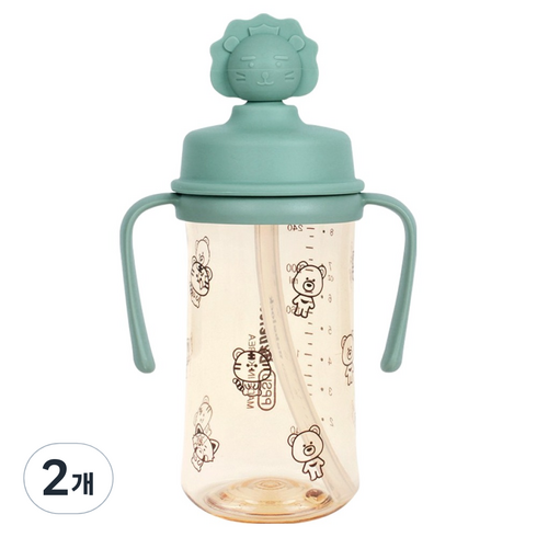 베베락 유아용 PPSU 실리콘 토퍼 빨대컵, 딥그린, 2개, 270ml