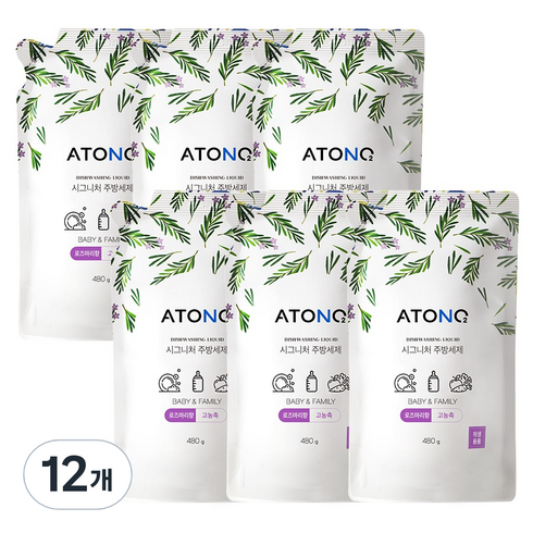 아토앤오투 시그니처 젖병&주방세제 로즈마리향 리필, 480g, 12개