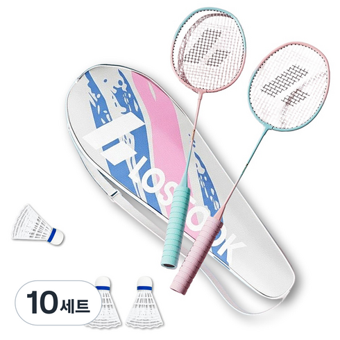 마샤투 충격흡수 소프트 그립 배드민턴 라켓 2p + 셔틀콕 3p 세트, 10세트, 블루, 핑크(라켓)