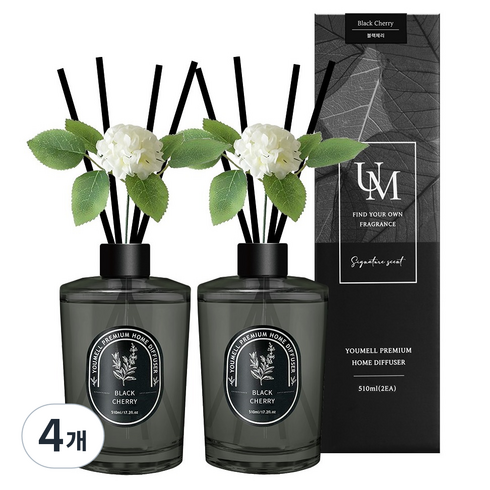 유멜 프리미엄 실내용 디퓨저, 블랙체리, 510ml, 4개