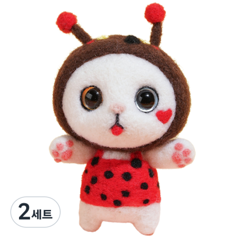 후니마켓 DIY 펠트 세트 고양이 46무당벌레 열쇠고리, 혼합색상, 2세트