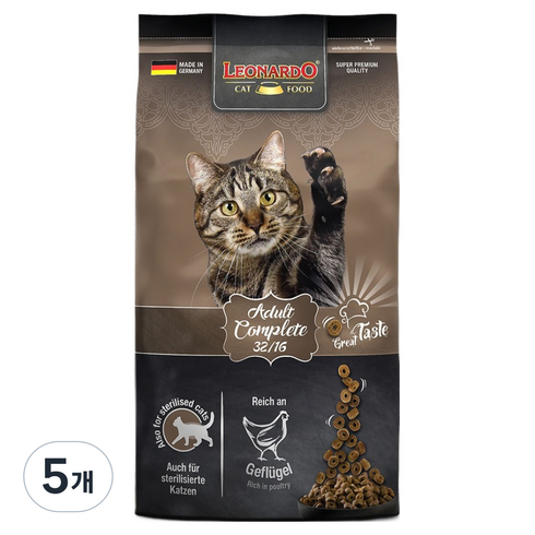 레오나르도 고양이 컴플리트 인도어 사료, 어덜트, 1.8kg, 5개