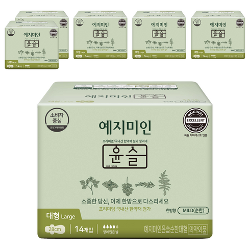 예지미인 윤슬 순한순면 생리대 날개형, 대형, 14개입, 6개