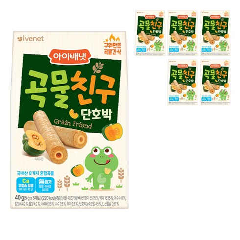 아이배냇 유아용 곡물친구 과자 단호박 5g x 8p, 단호박맛, 40g, 6개
