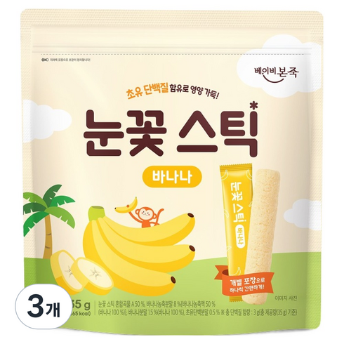 베이비본죽 눈꽃스틱 과자, 3개, 35g, 바나나