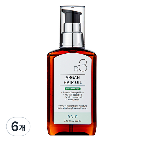 라입 R3 아르간 헤어 오일 베이비파우더, 100ml, 6개