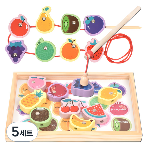 목제 블럭 실꿰기 자석 낚시놀이 교구, 과일, 5세트