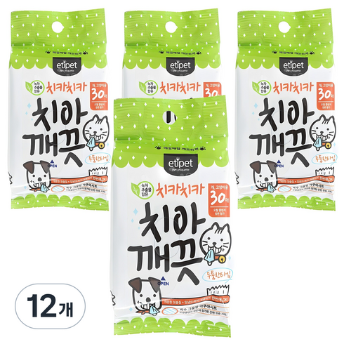 에티펫 반려동물 치아깨끗 구강티슈, 30개입, 12개