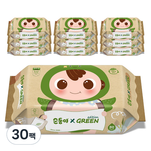 순둥이 그린 에디션 물티슈 리필형, 55g, 80매, 30개