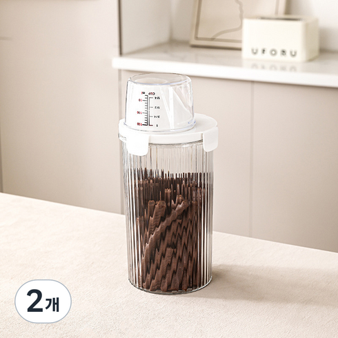 파스텔펫 다용도 계량 밀폐 사료 보관 용기, 투명, 2개, 1.35L