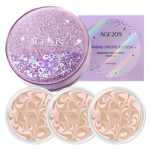 에이지투웨니스 샤이닝 드롭 에디션 뉴오리지널 에센스 커버 팩트 케이스 + 리필 12.5g x 3p, 21호 핑크라떼, 1개