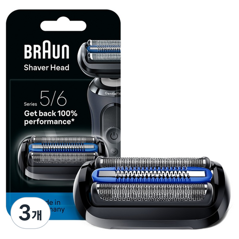 BRAUN 시리즈 5/6 면도기 교체용 날망, 혼합 색상, 3개, 65B