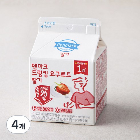 덴마크 드링킹 요구르트 딸기, 275ml, 1개입, 4개