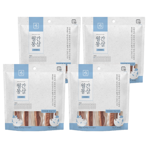 브리더랩 반려동물 월간통살 스틱타입 간식, 닭가슴살+가다랑어 혼합맛, 600g, 4개