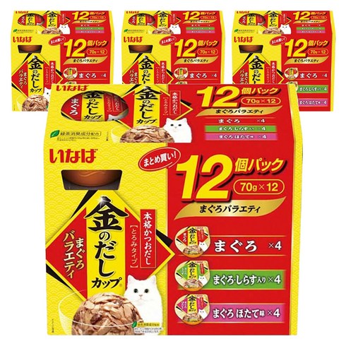이나바 고양이 금빛육수컵 버라이어티 간식캔 3종 x 4p 세트, 참치, 70g, 48개