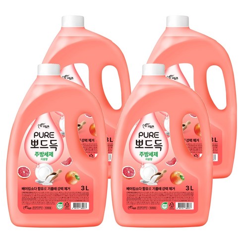 피죤퓨어 뽀드득 주방세제 자몽향, 4개, 3L