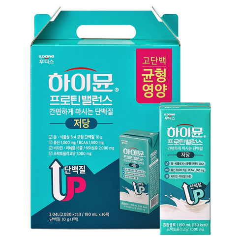 일동후디스 하이뮨 프로틴 밸런스 저당 음료, 190ml, 16개