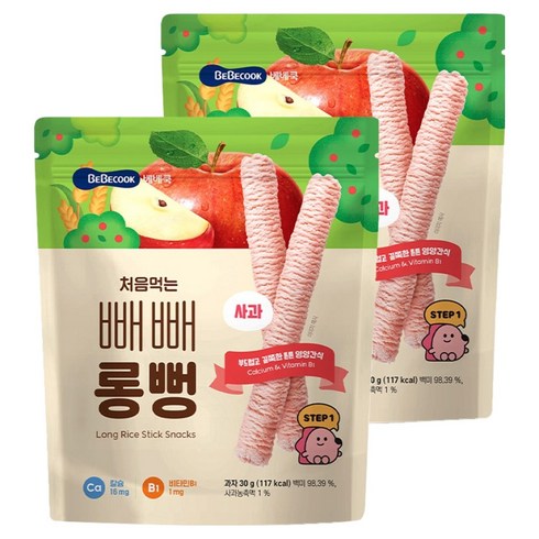 베베쿡 처음먹는 빼빼롱뻥 과자, 사과, 30g, 2개