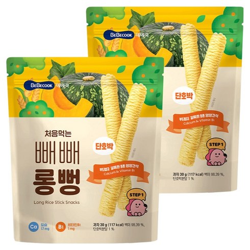 베베쿡 처음먹는 빼빼롱뻥 과자, 단호박, 30g, 2개