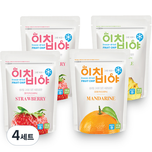 이치비야 프리미엄 동결건조 과일칩 새콤한 맛 딸기 2p + 감귤 + 파인애플, 62g, 4세트