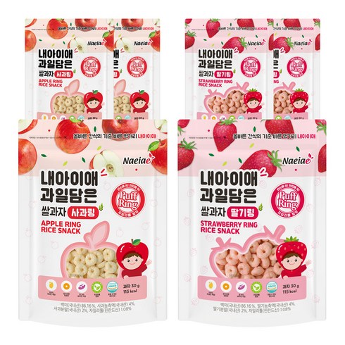 내아이애 과일담은 자일리톨 쌀과자 (사과 3개+딸기 3개) 6개, 사과, 딸기, 1세트, 30g