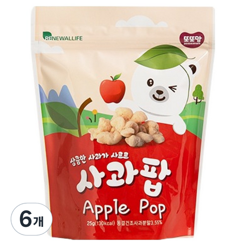 또또맘 유아용 콘스낵 사과팝, 사과맛, 25g, 6개