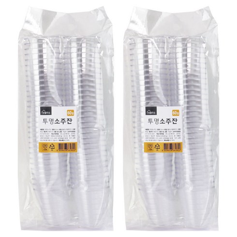 생활미소 투명한 소주잔 65ml, 60개입, 2개