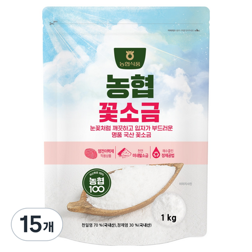농협100 농협식품 꽃소금, 15개, 1kg