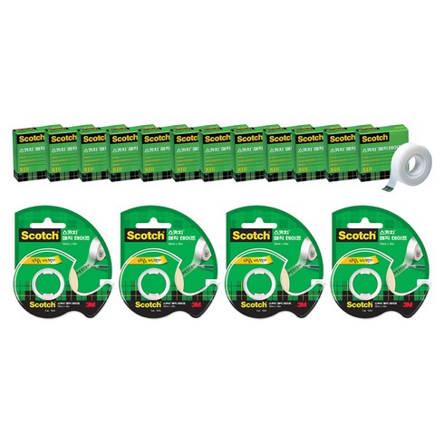 스카치 매직 셀로판 테이프 리필 18mm x 15m 3p + 디스펜서 122 18mm x 16m, 혼합색상, 4세트